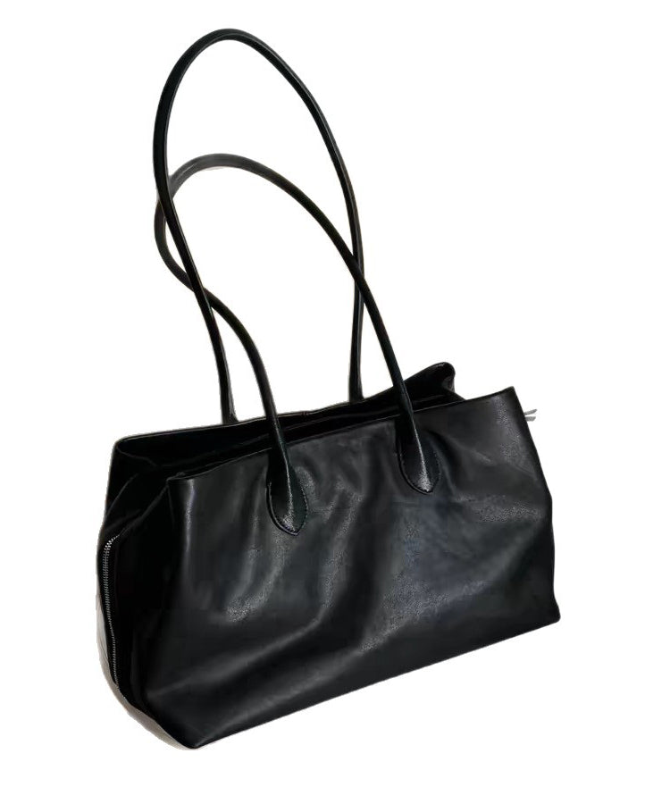 Boutique Black Large Capacity Faux Leather Satchel Handbag