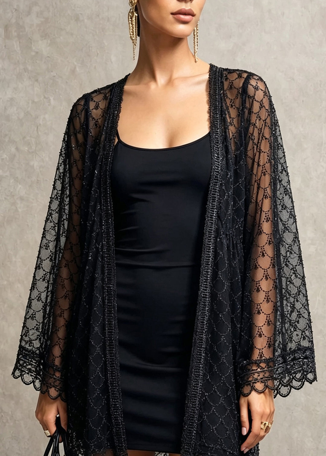 Boutique Black Nail Bead Loose Lace Cardigans Fall