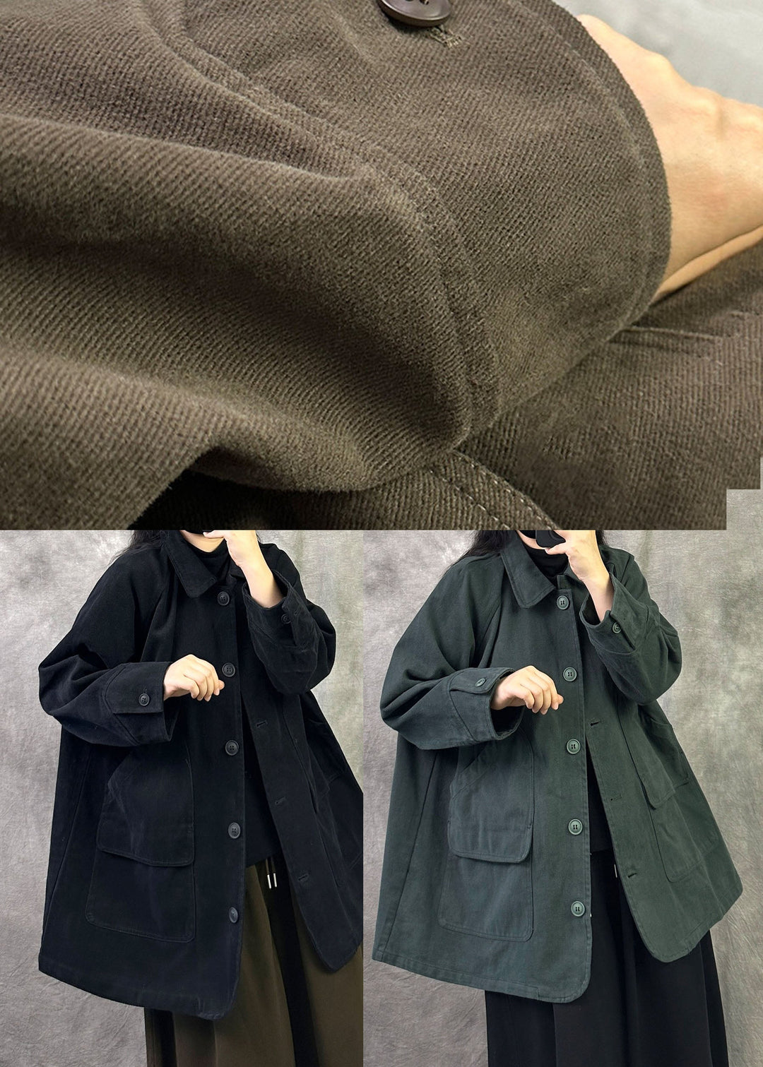 Boutique Black Oversized Patchwork Cotton Trench Fall