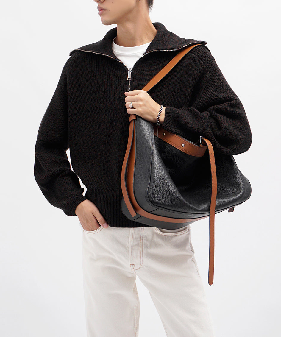 Boutique Black Patchwork Large Capacity Leather Men Messenger Bag