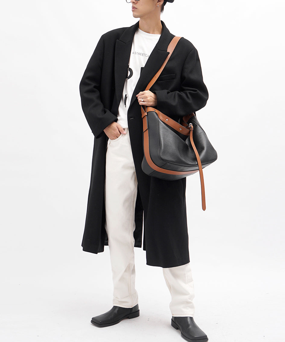 Boutique Black Patchwork Large Capacity Leather Men Messenger Bag