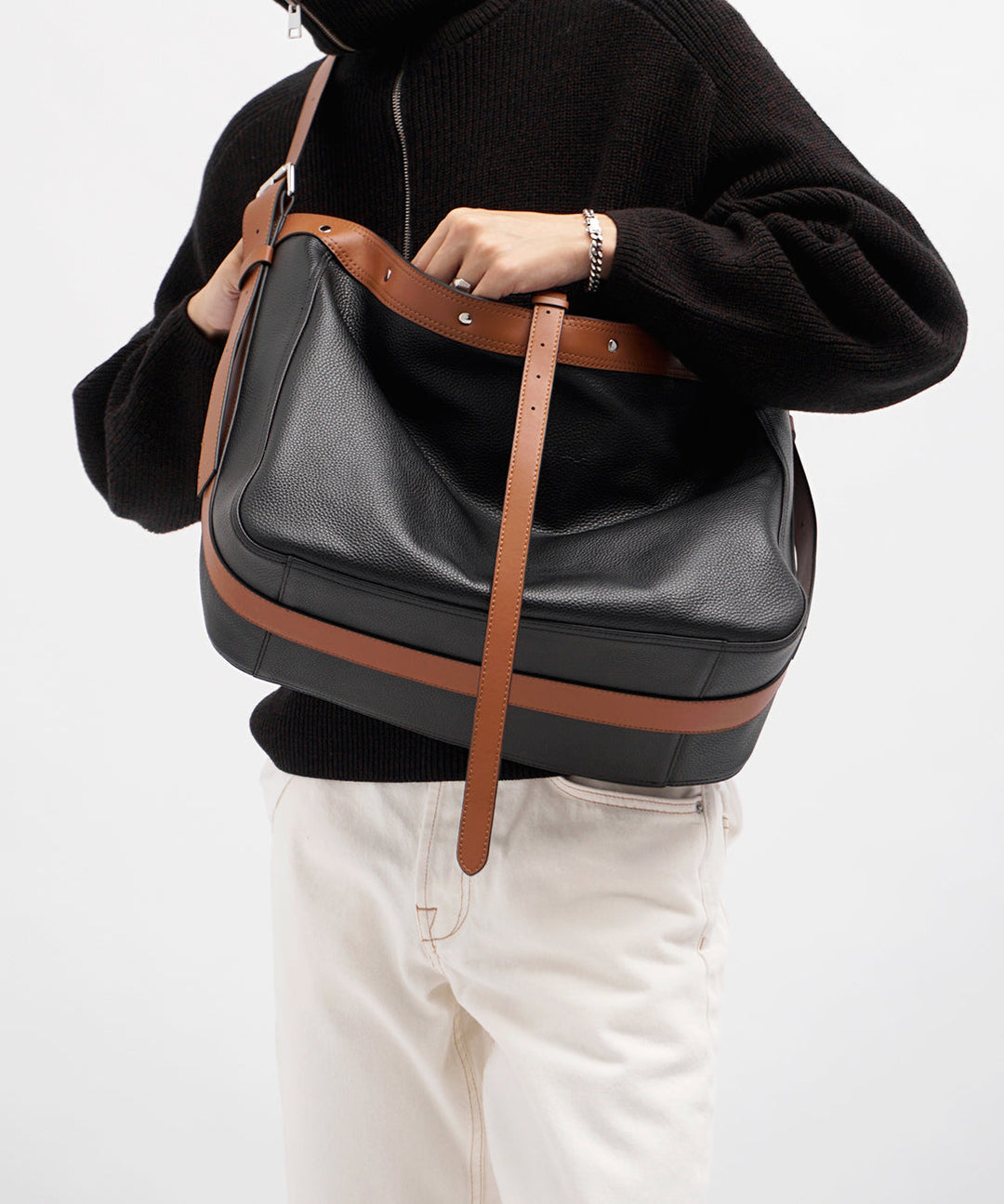 Boutique Black Patchwork Large Capacity Leather Men Messenger Bag