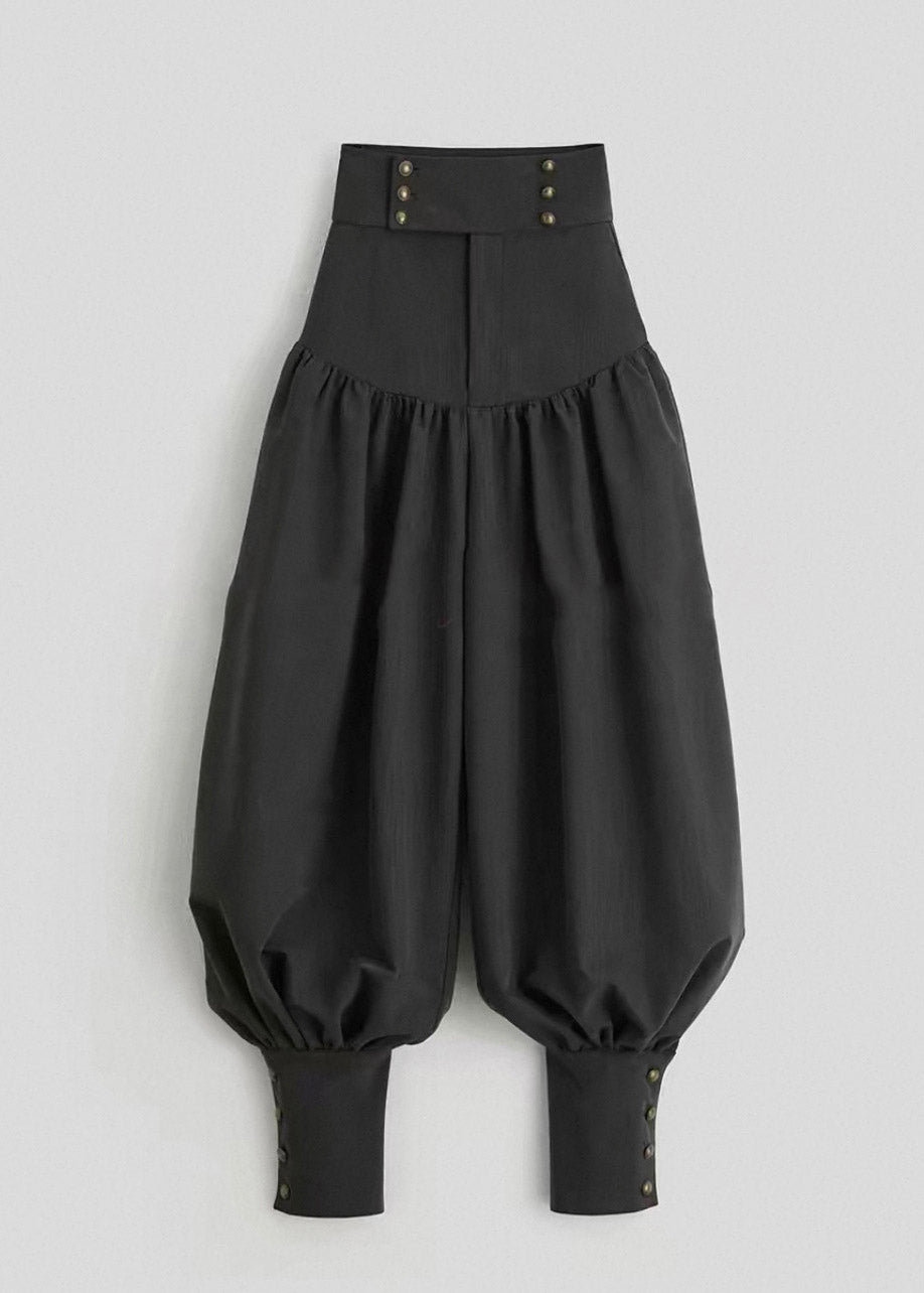 Boutique Black Patchwork Pockets High Waist Lantern Pants Fall