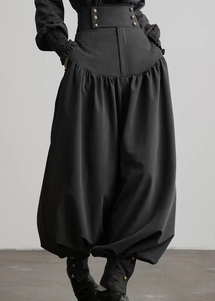 Boutique Black Patchwork Pockets High Waist Lantern Pants Fall