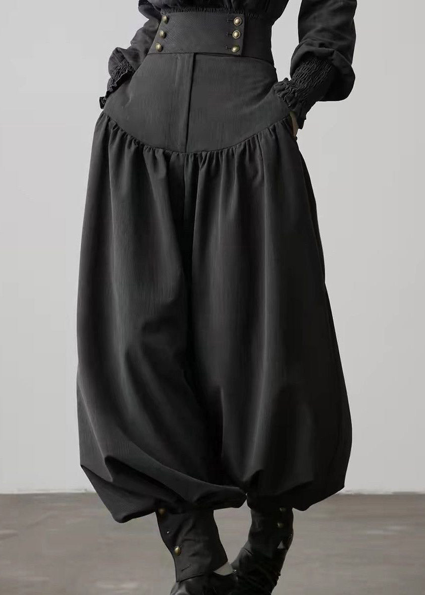 Boutique Black Patchwork Pockets High Waist Lantern Pants Fall