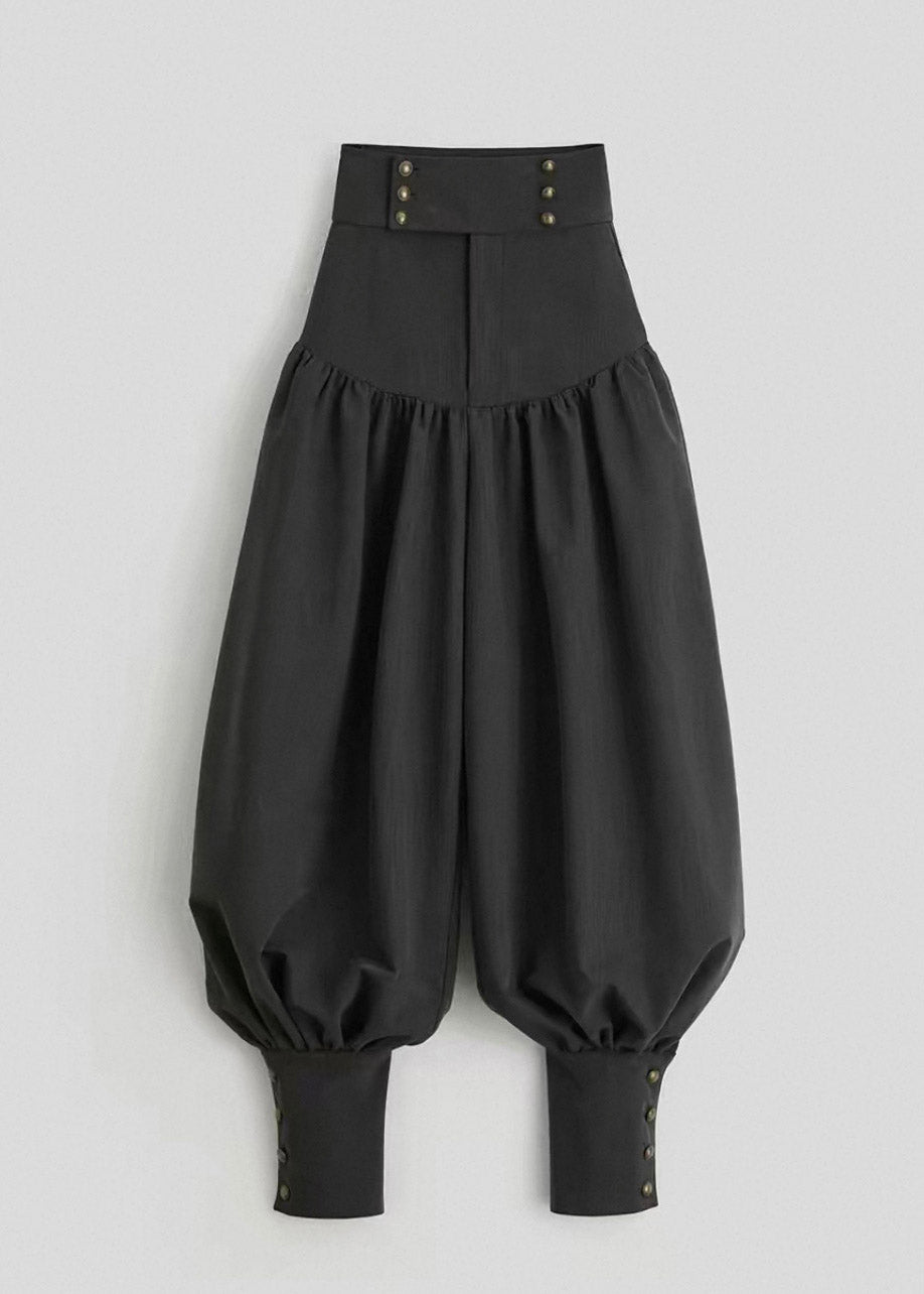 Boutique Black Patchwork Pockets High Waist Lantern Pants Fall
