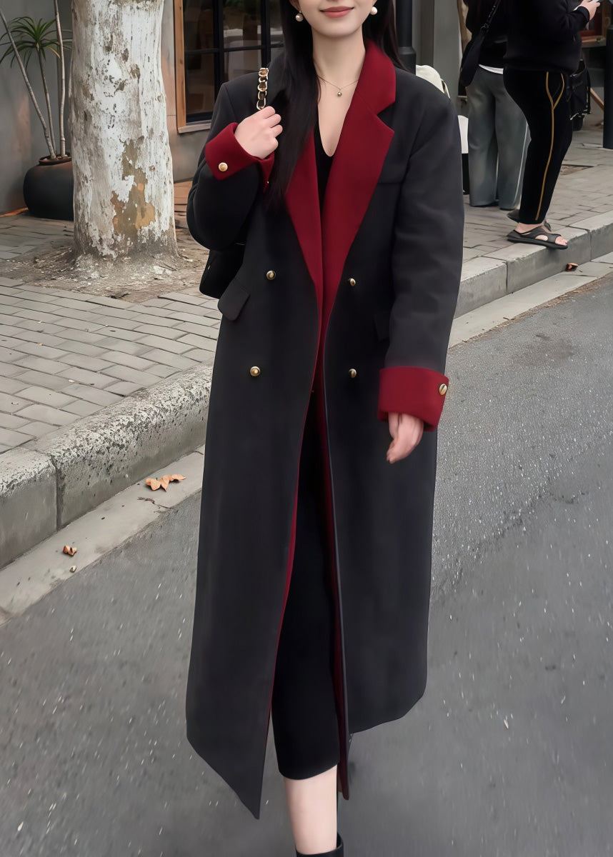 Boutique Black Peter Pan Collar Pockets Woolen Coat Spring