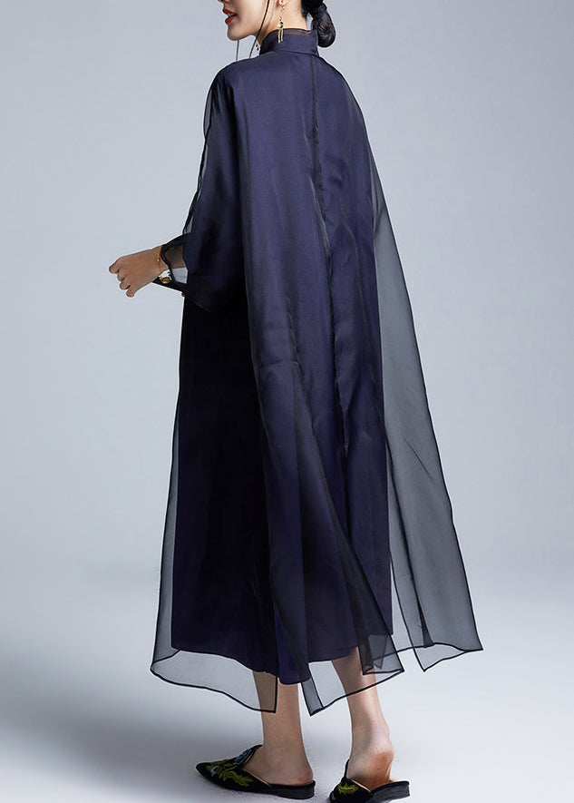 Boutique Black Phoenix Embroidered Silk Long Dress Summer