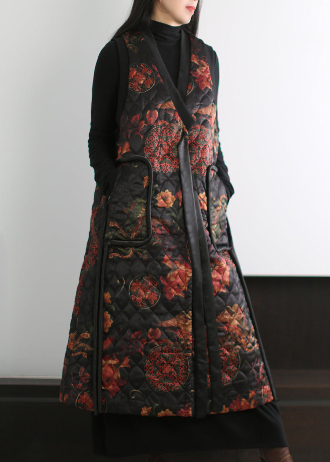 Boutique Black Print Fine Cotton Filled Vests Winter