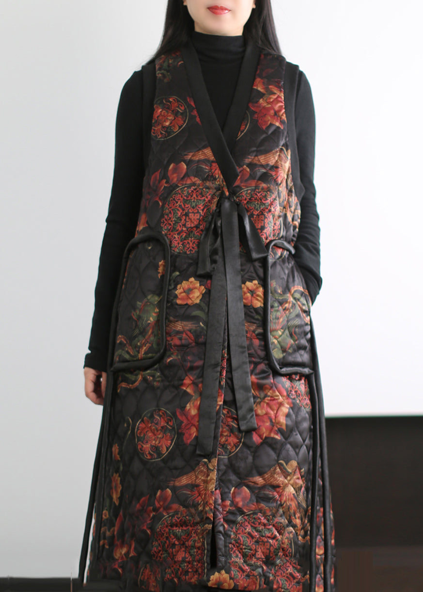Boutique Black Print Fine Cotton Filled Vests Winter