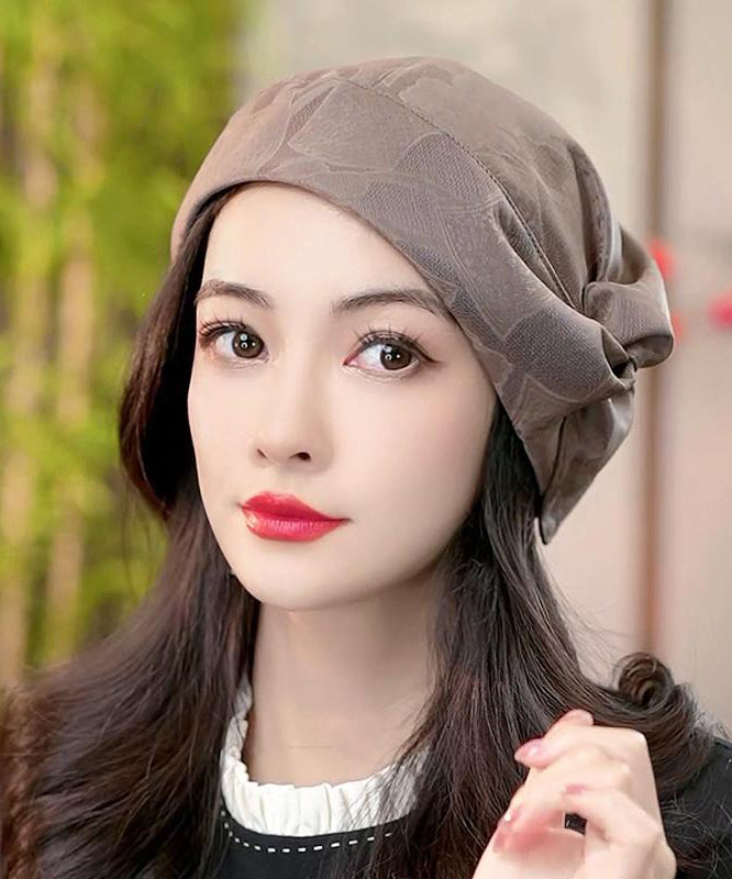 Boutique Black Print Wrinkled Silk Beret Hat