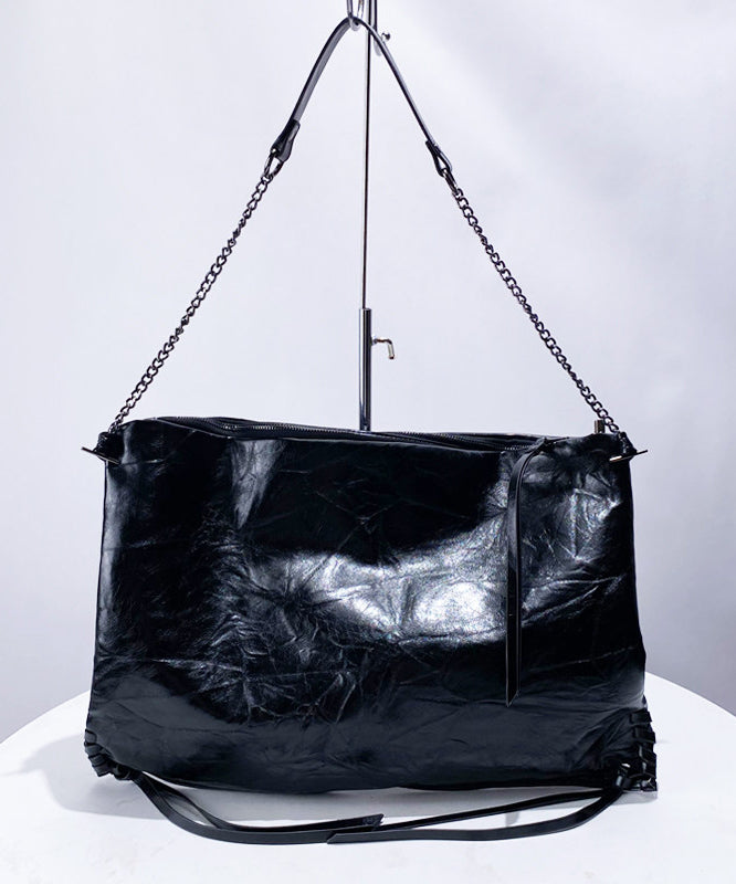 Boutique Black Solid Durable Faux Leather Flap Bag