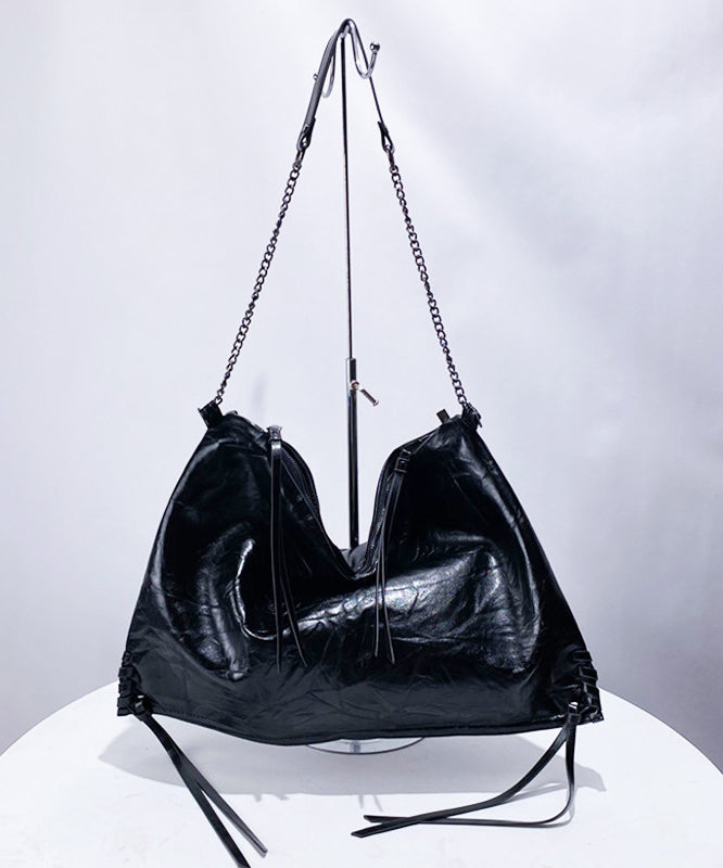 Boutique Black Solid Durable Faux Leather Flap Bag