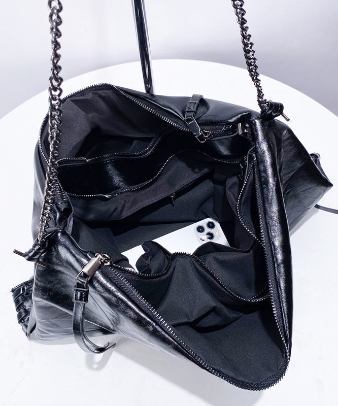 Boutique Black Solid Durable Faux Leather Flap Bag