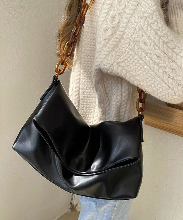 Boutique Black Solid Durable Leather Flap Bag