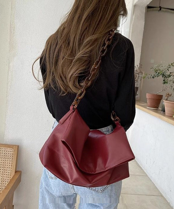 Boutique Black Solid Durable Leather Flap Bag