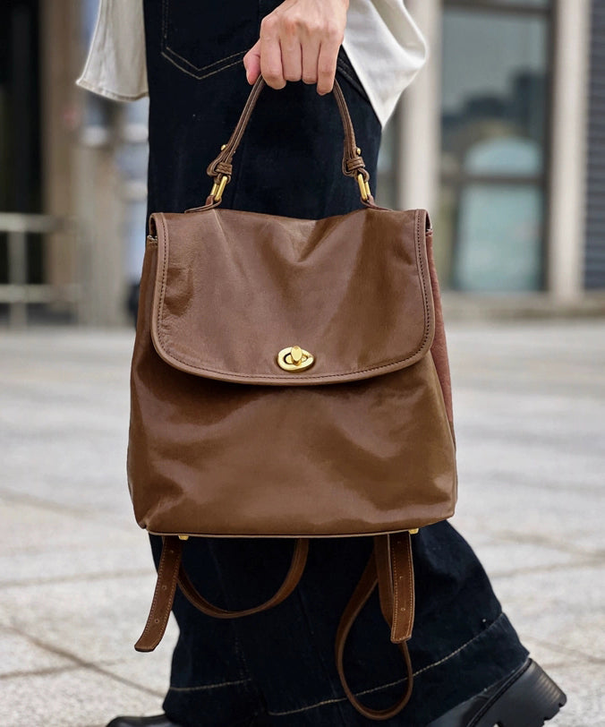 Boutique Black Solid Durable Leather Versatile Womens Backpack Bag