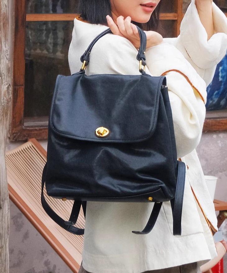 Boutique Black Solid Durable Leather Versatile Womens Backpack Bag