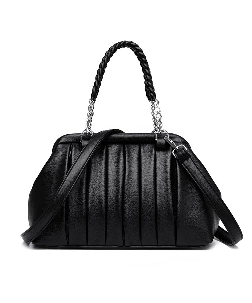 Boutique Black Wrinkled Durable Calf Leather Tote Bag