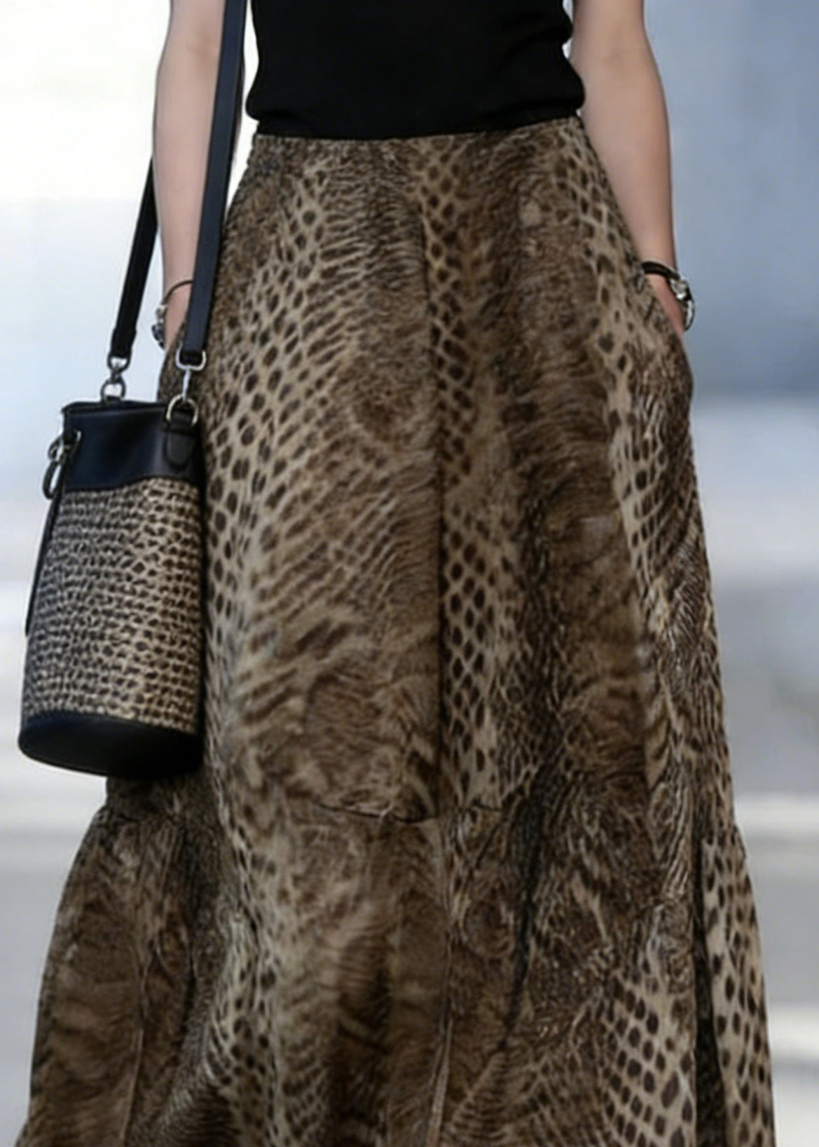 Boutique Blackish Green Print Pockets Maxi Skirts Spring - Omychic