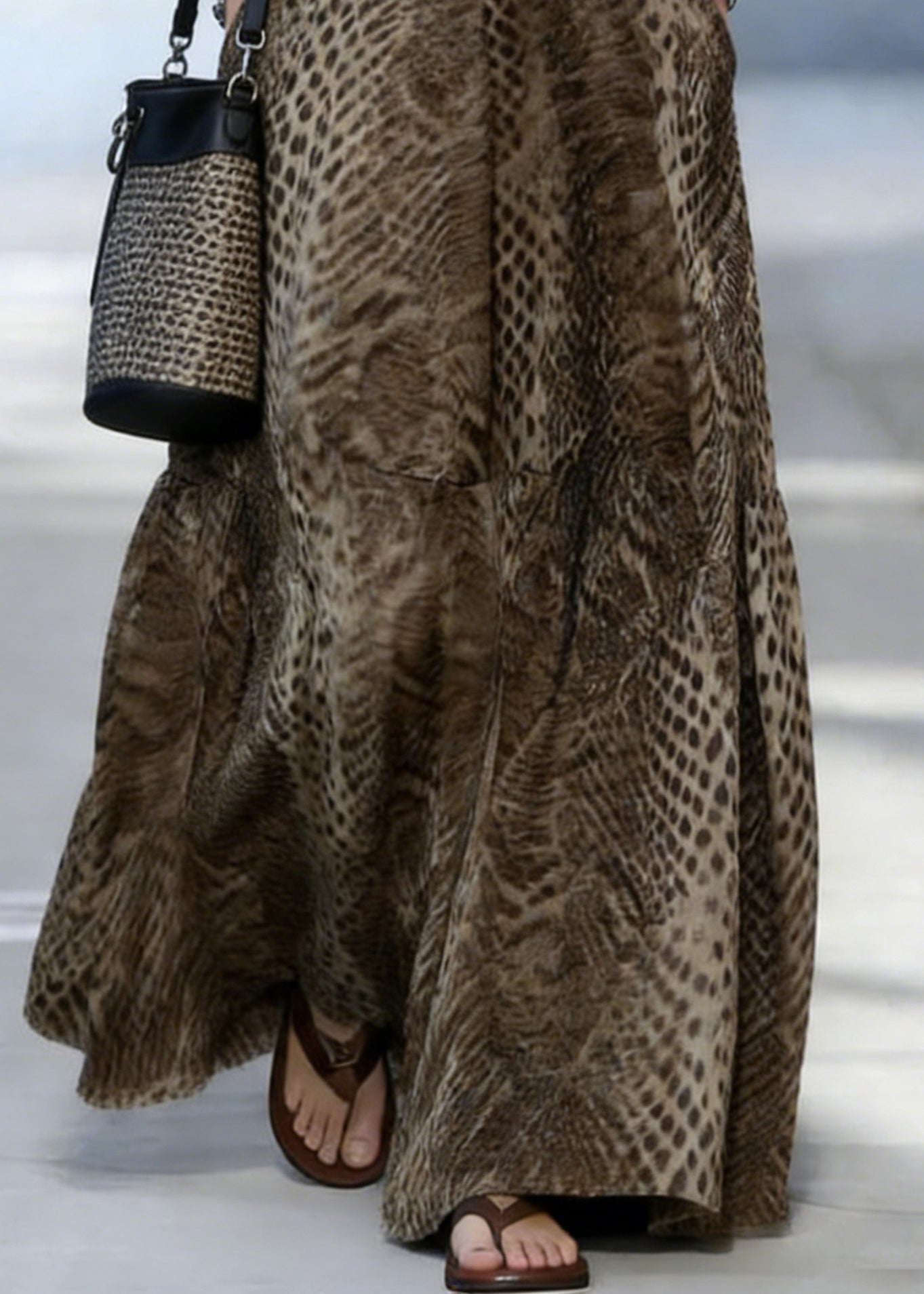 Boutique Blackish Green Print Pockets Maxi Skirts Spring - Omychic