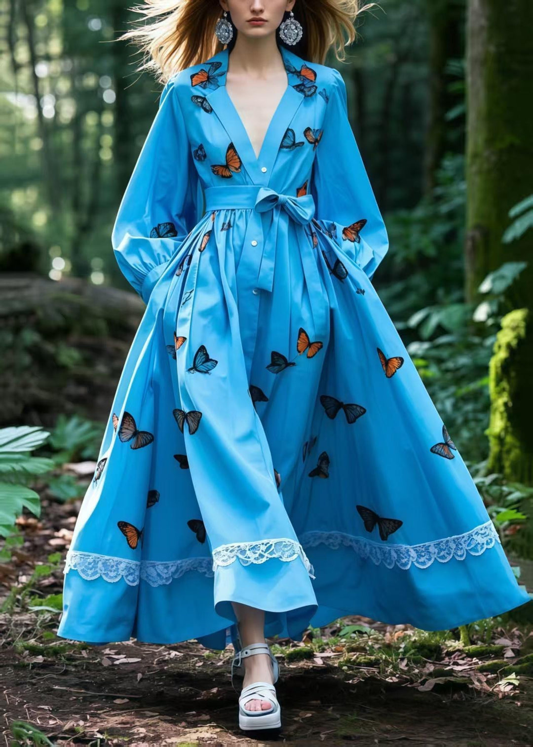 Boutique Blue Butterfly Exra Large Hem Cotton Tunic Dresses Spring