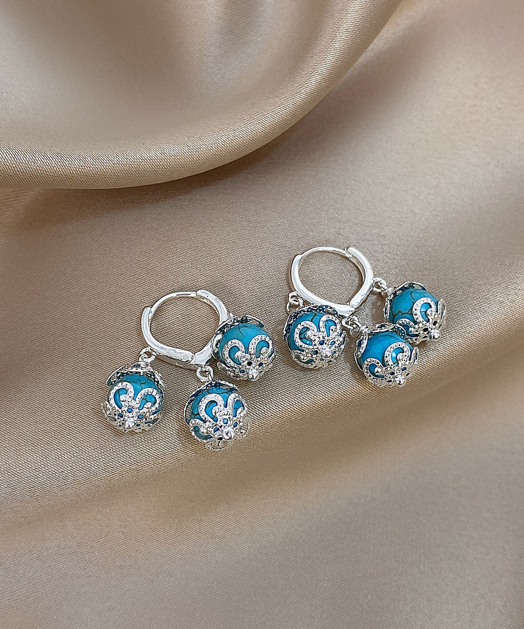 Boutique Blue Copper Overgild Turquoise Tassel Drop Earrings