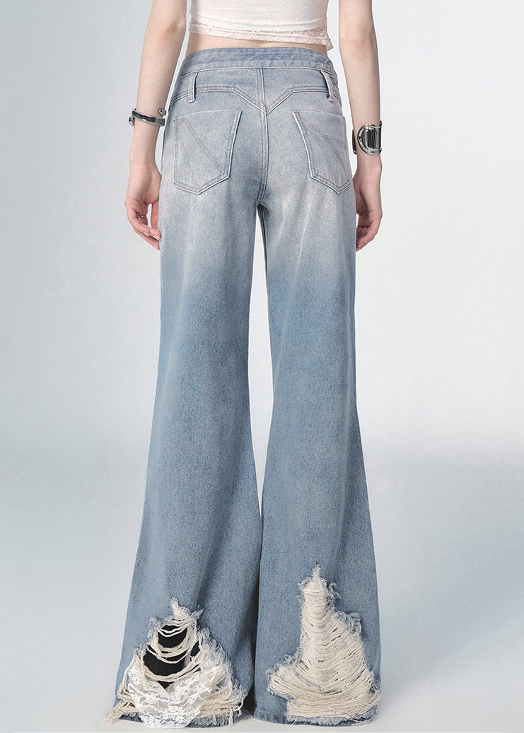 Boutique Blue High Waist Hole Flared Jeans Fall