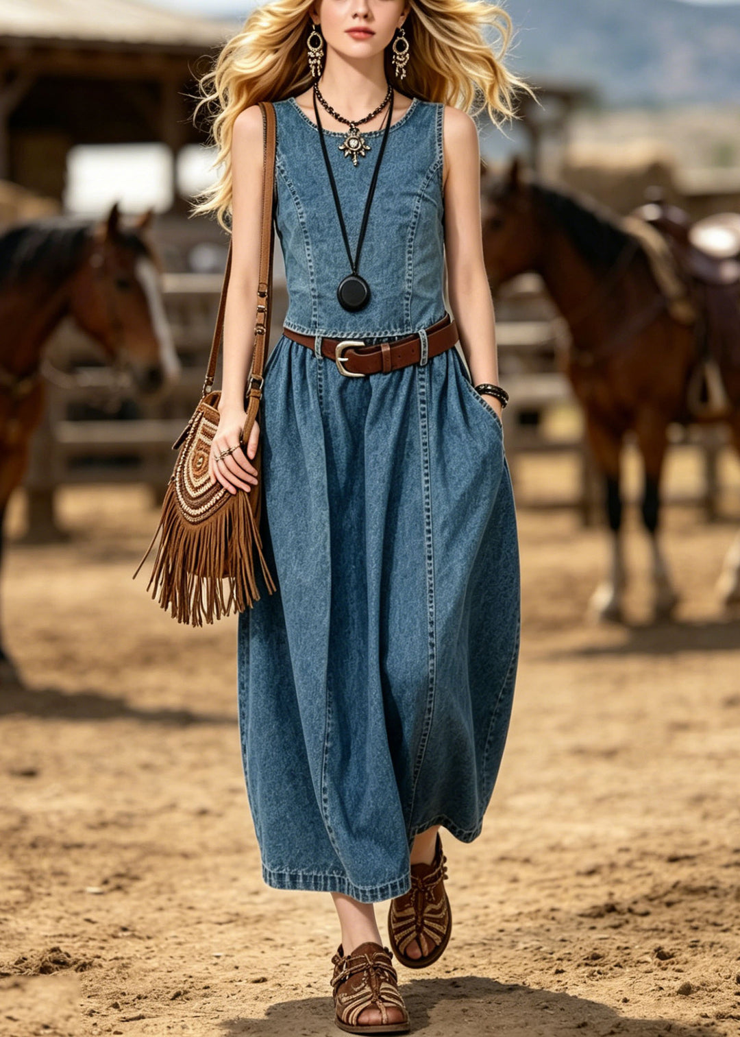 Boutique Blue O Neck Patchwork Denim Two Pieces Set Summer