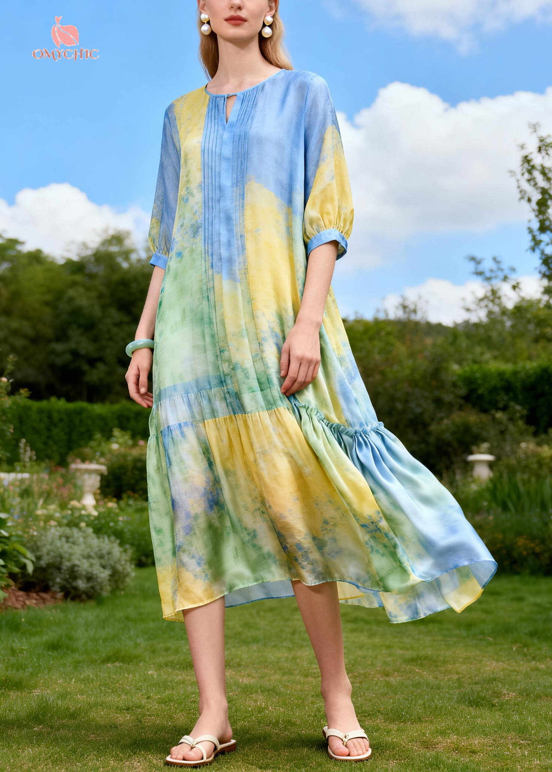 Boutique Blue Oversized Print Cotton Maxi Dress Summer
