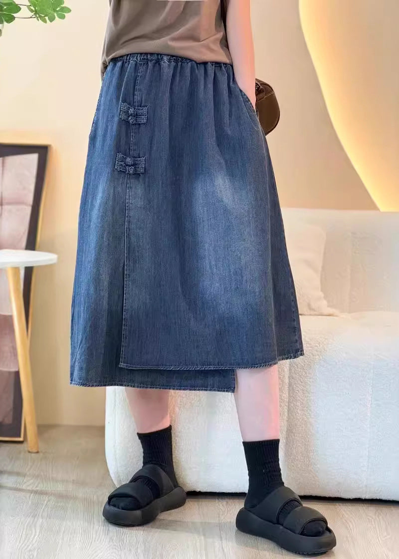 Boutique Blue Patchwork Chinese Button Denim Skirts Summer