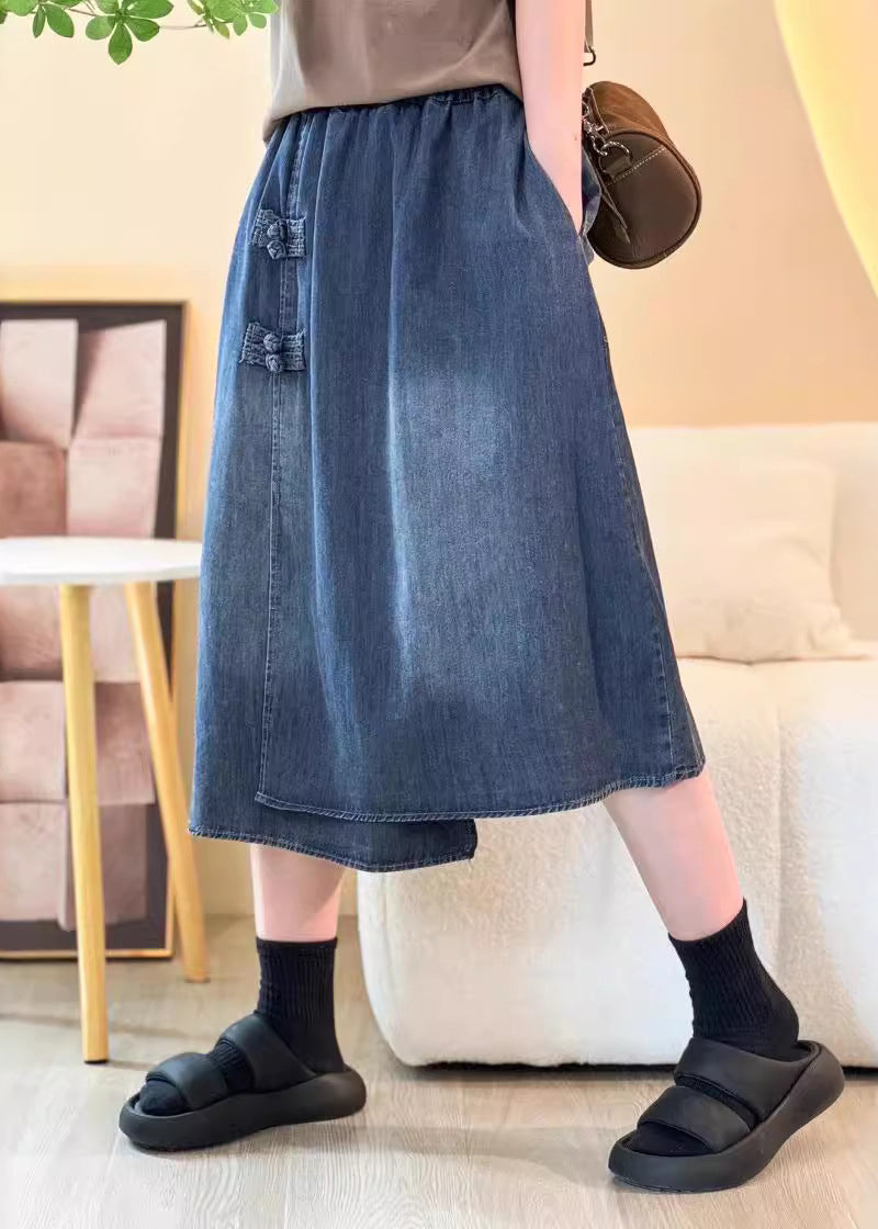 Boutique Blue Patchwork Chinese Button Denim Skirts Summer