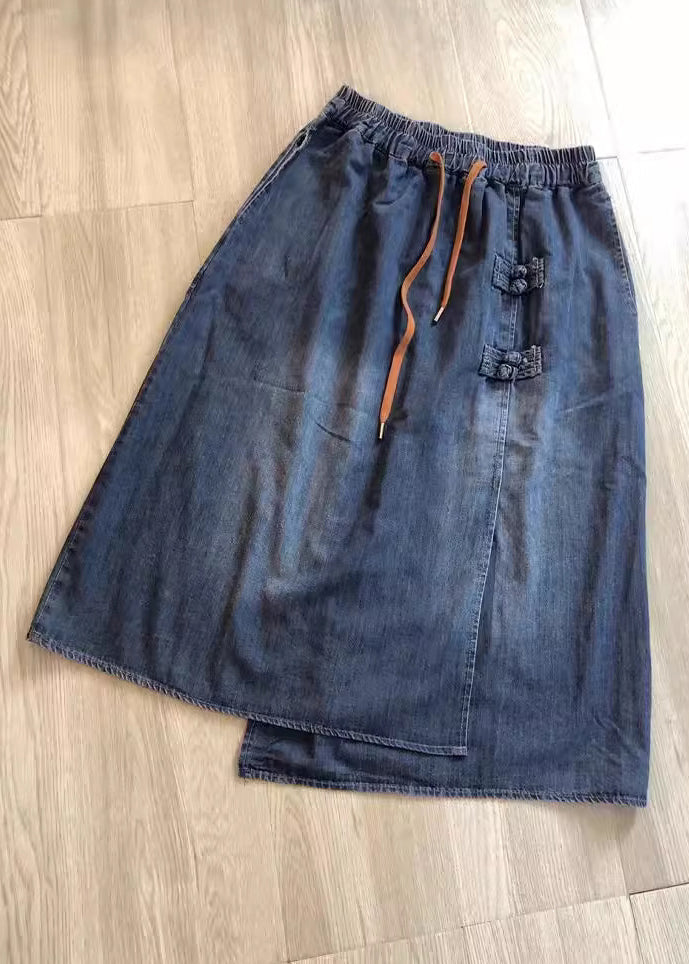 Boutique Blue Patchwork Chinese Button Denim Skirts Summer