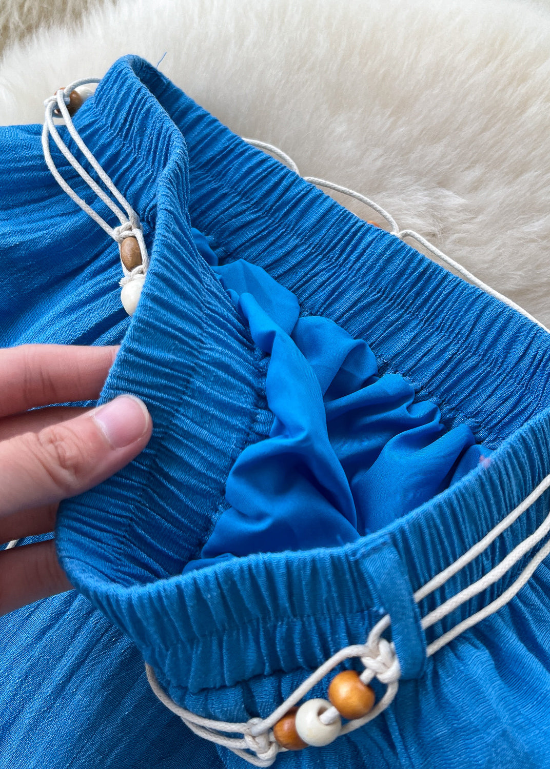 Boutique Blue Patchwork Wrinkled Cotton Skirt Summer