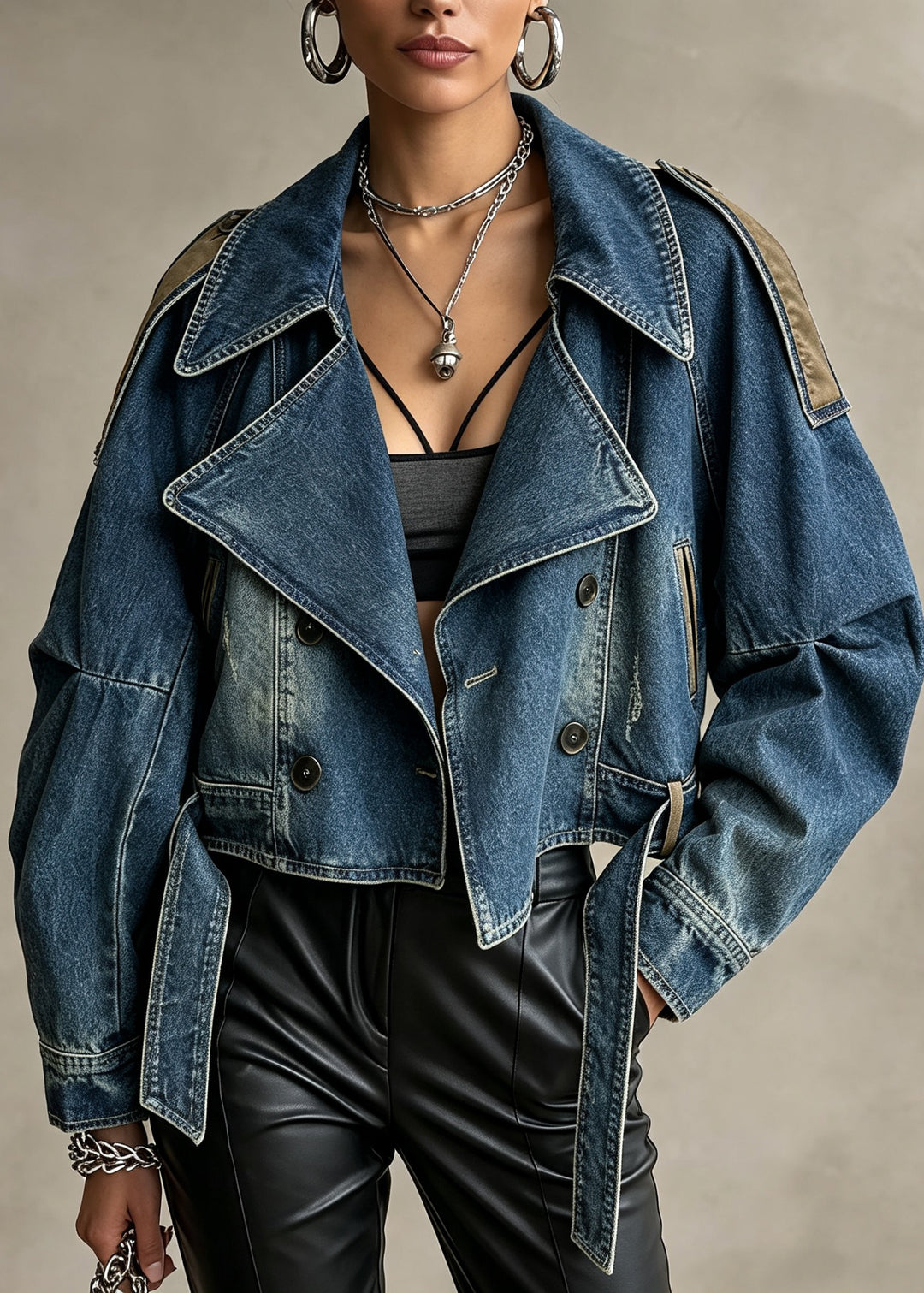 Boutique Blue Peter Pan Collar Patchwork Denim Coats Fall