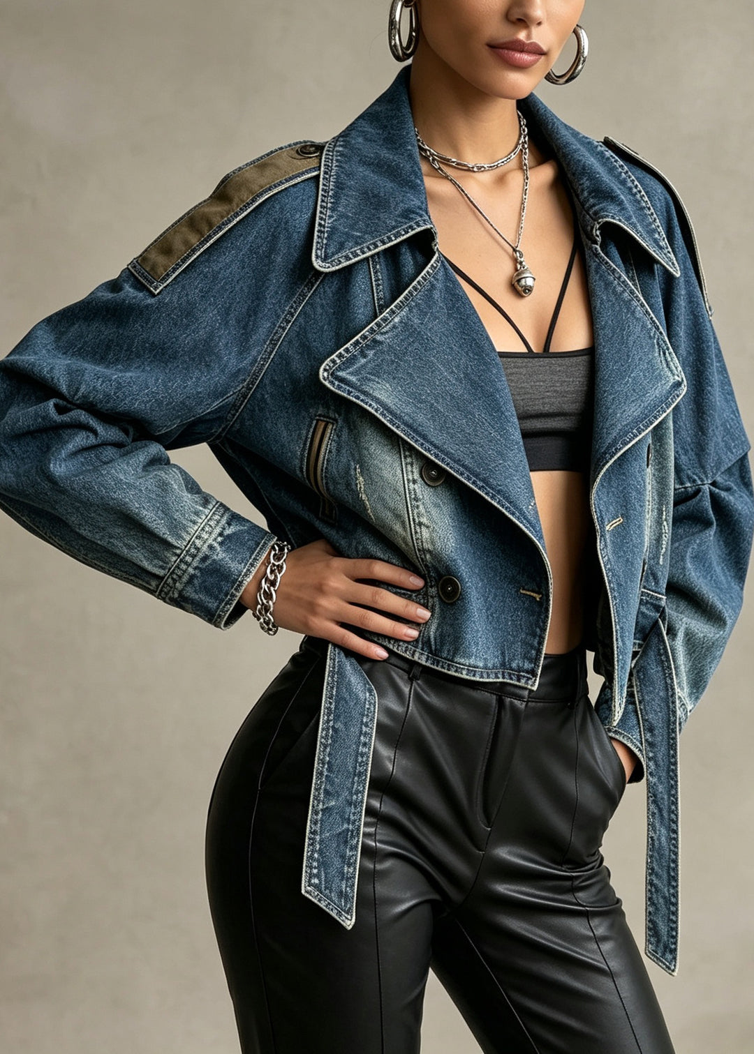 Boutique Blue Peter Pan Collar Patchwork Denim Coats Fall