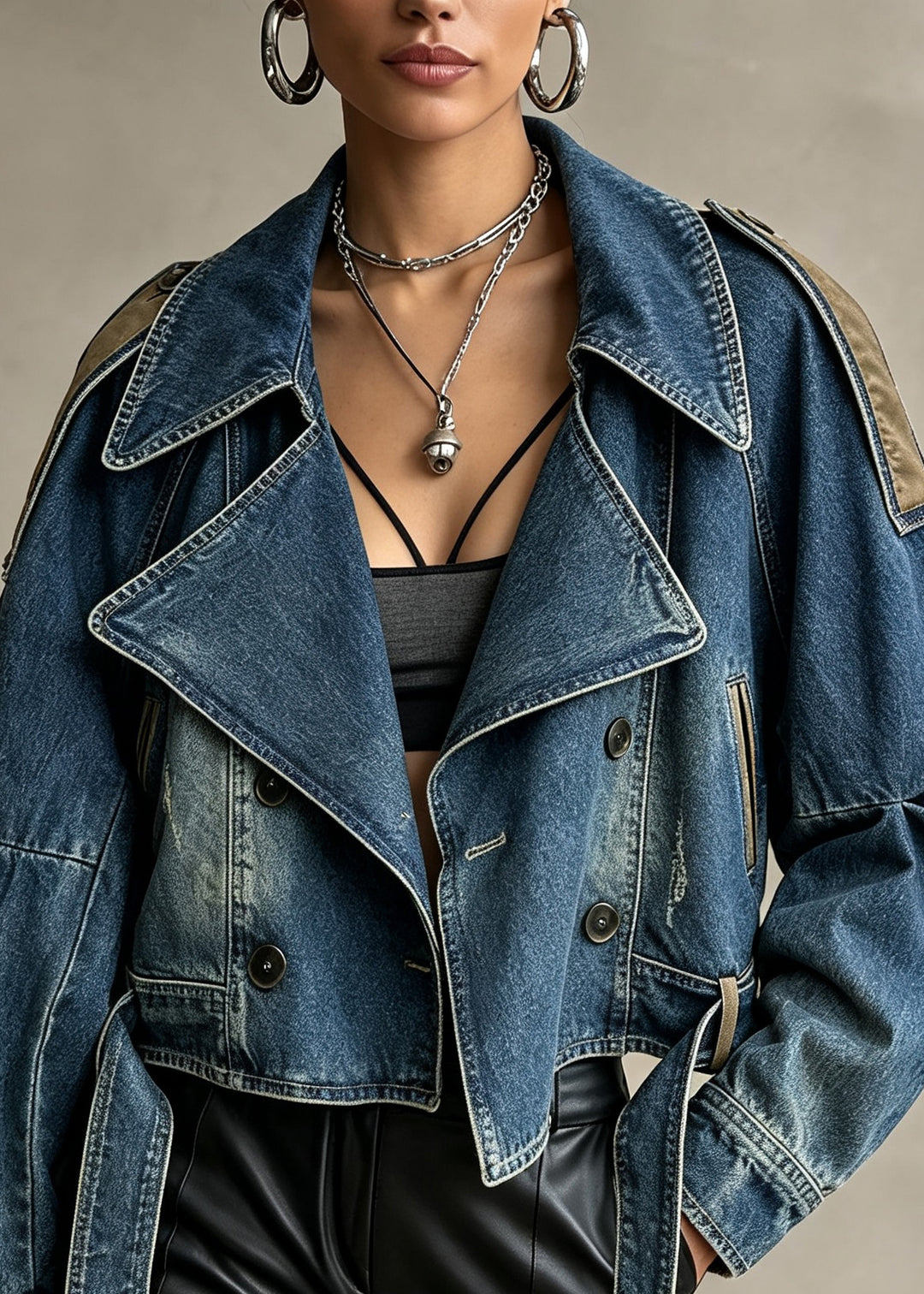 Boutique Blue Peter Pan Collar Patchwork Denim Coats Fall
