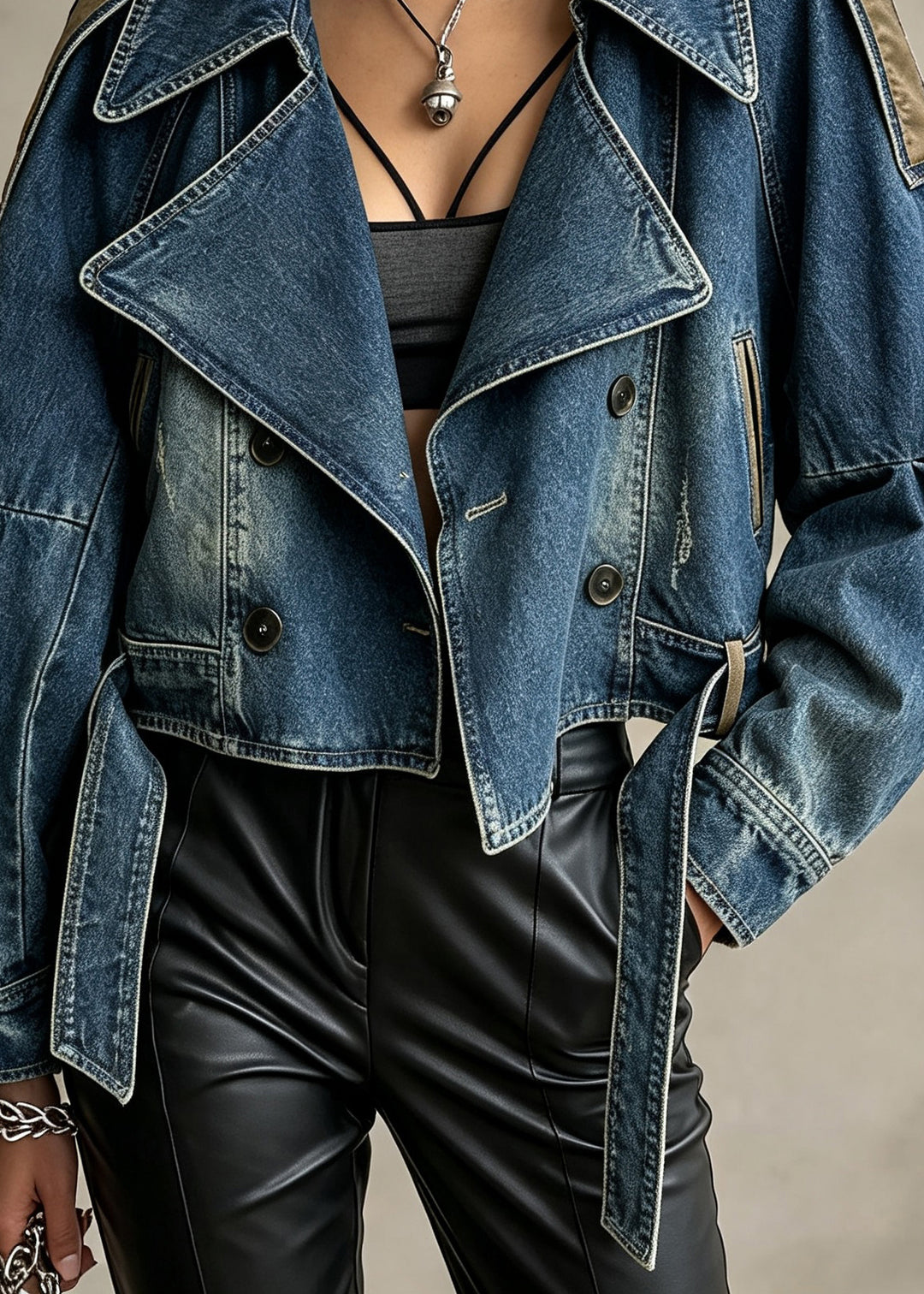 Boutique Blue Peter Pan Collar Patchwork Denim Coats Fall