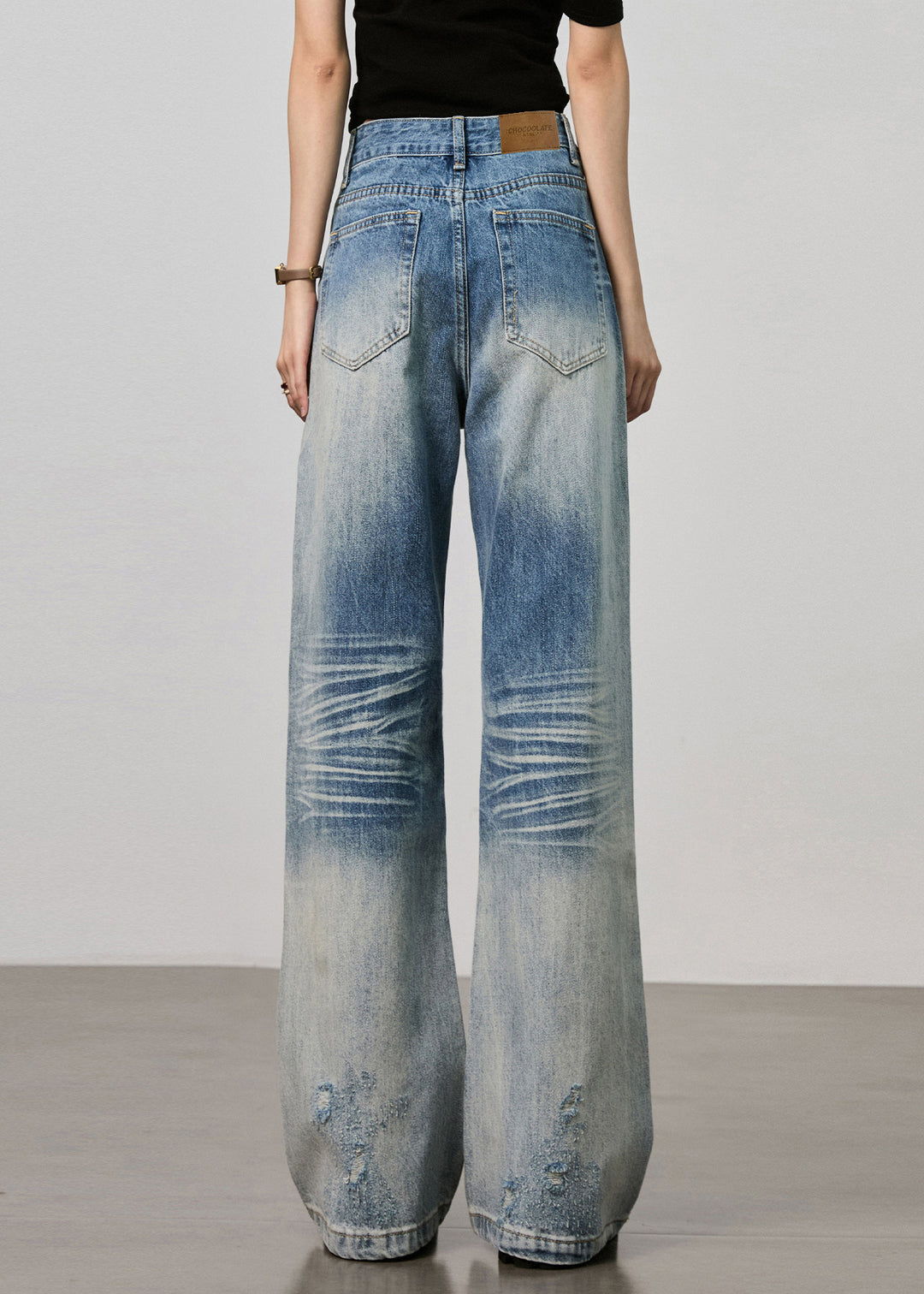 Boutique Blue Pockets High Waist Denim Ripped Pants Fall
