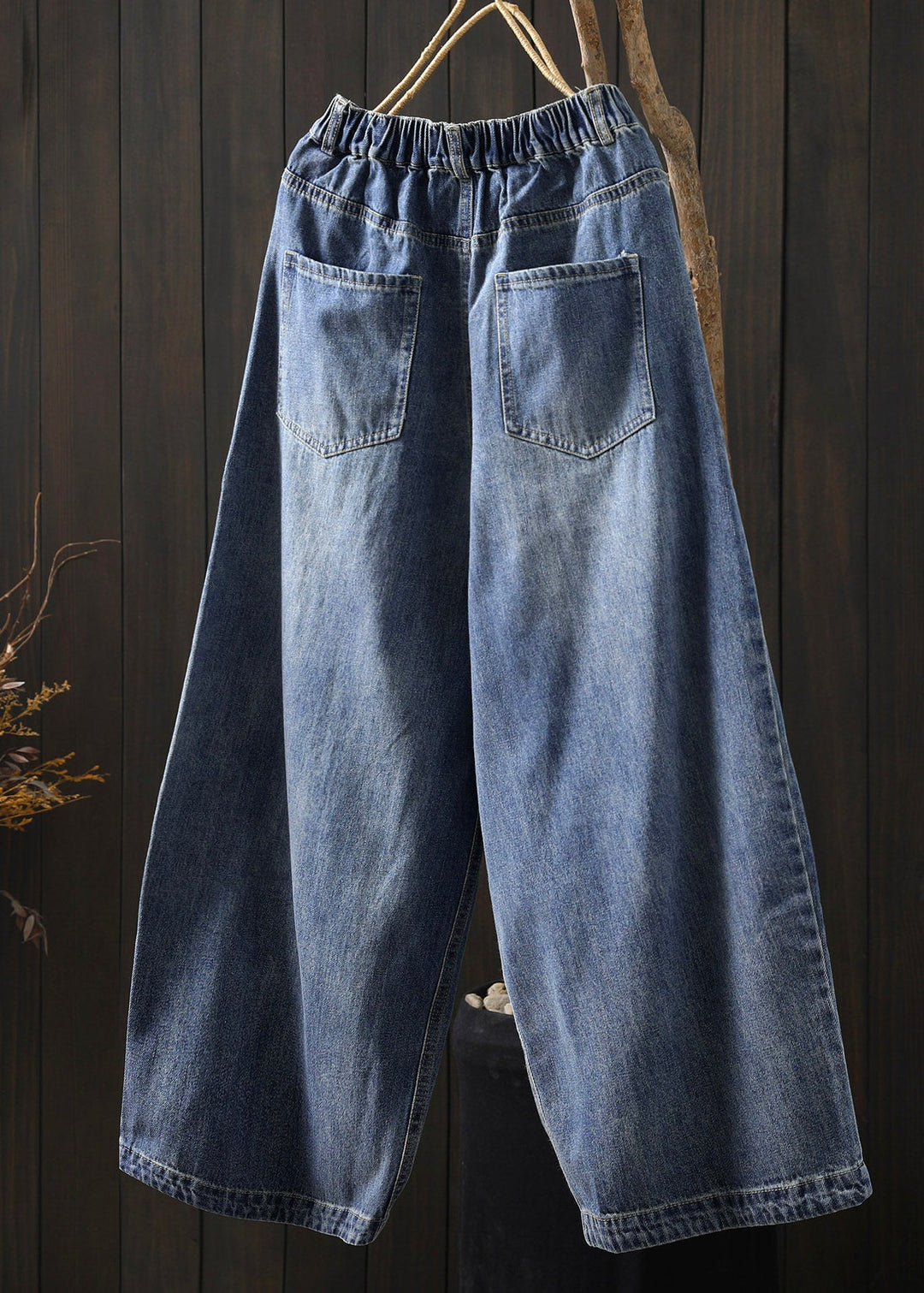 Boutique Blue Pockets Patchwork Crop Wide Leg Jeans Summer