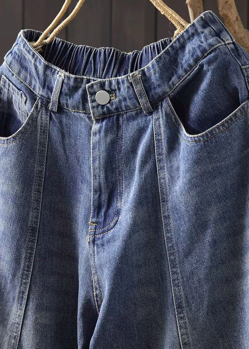 Boutique Blue Pockets Patchwork Crop Wide Leg Jeans Summer