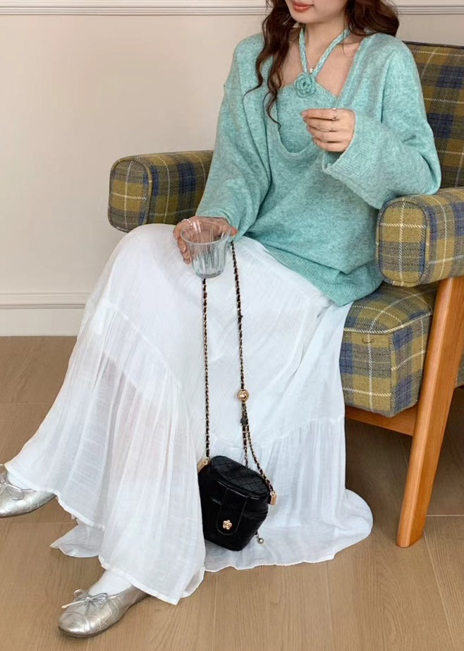 Boutique Blue U Neck Floral Knit Sweaters Two Piece Set Winter