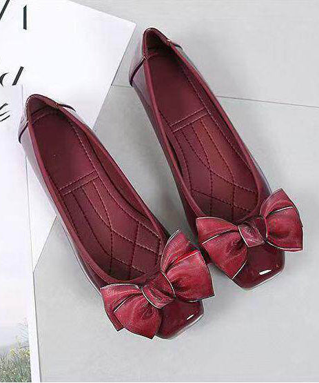 Boutique Bow Flat Feet Shoes Mulberry Faux Leather