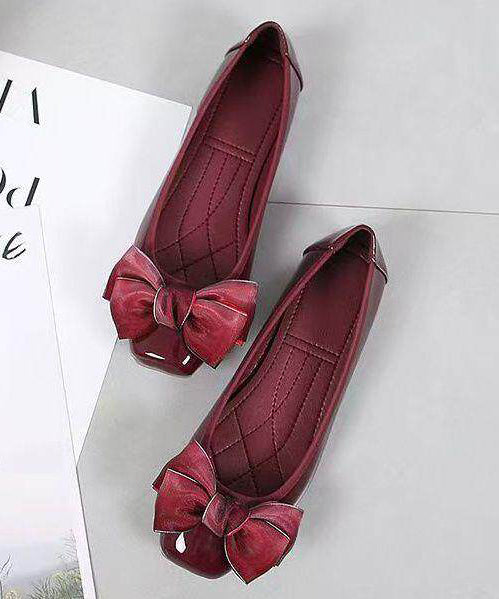 Boutique Bow Flat Feet Shoes Mulberry Faux Leather