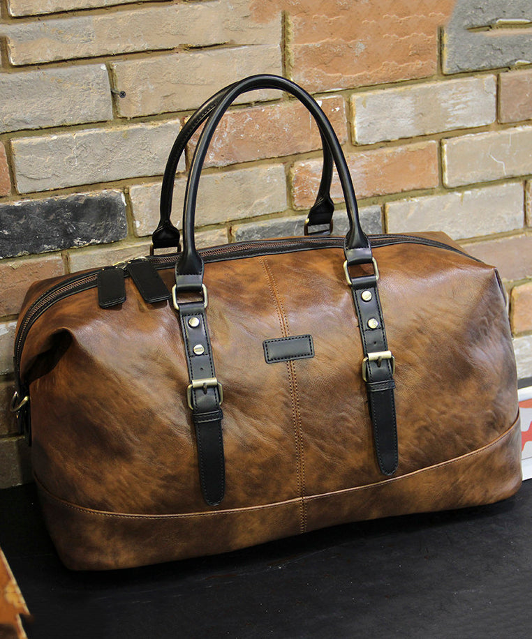 Boutique Brown Faux Leather Large Capacity Duffel Bag