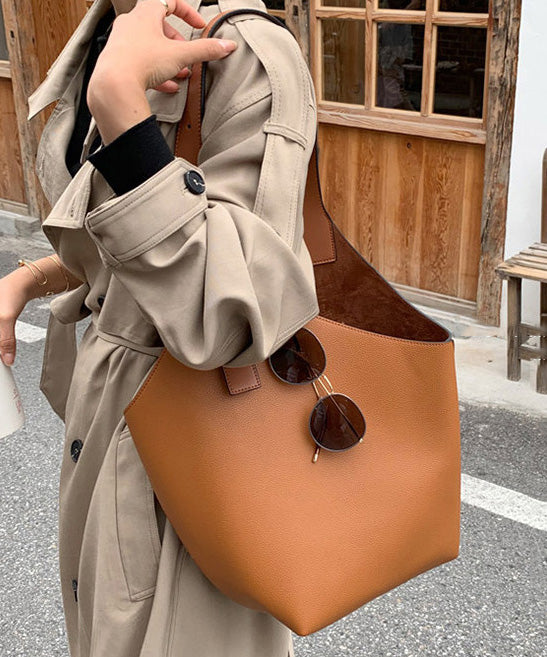 Boutique Brown Large Capacity Faux Leather Bucket Bag