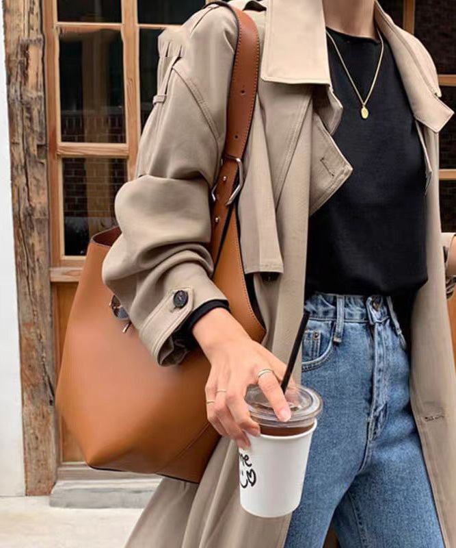 Boutique Brown Large Capacity Faux Leather Bucket Bag