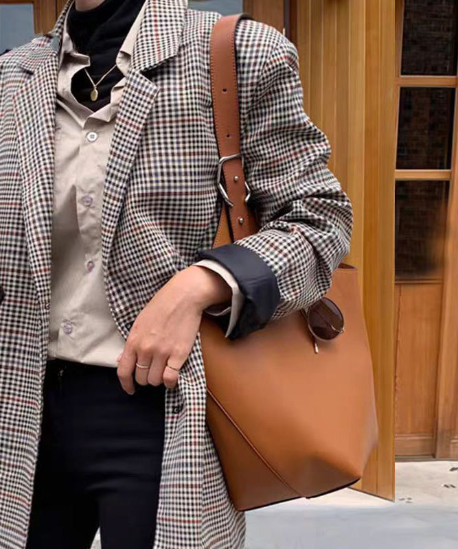 Boutique Brown Large Capacity Faux Leather Bucket Bag