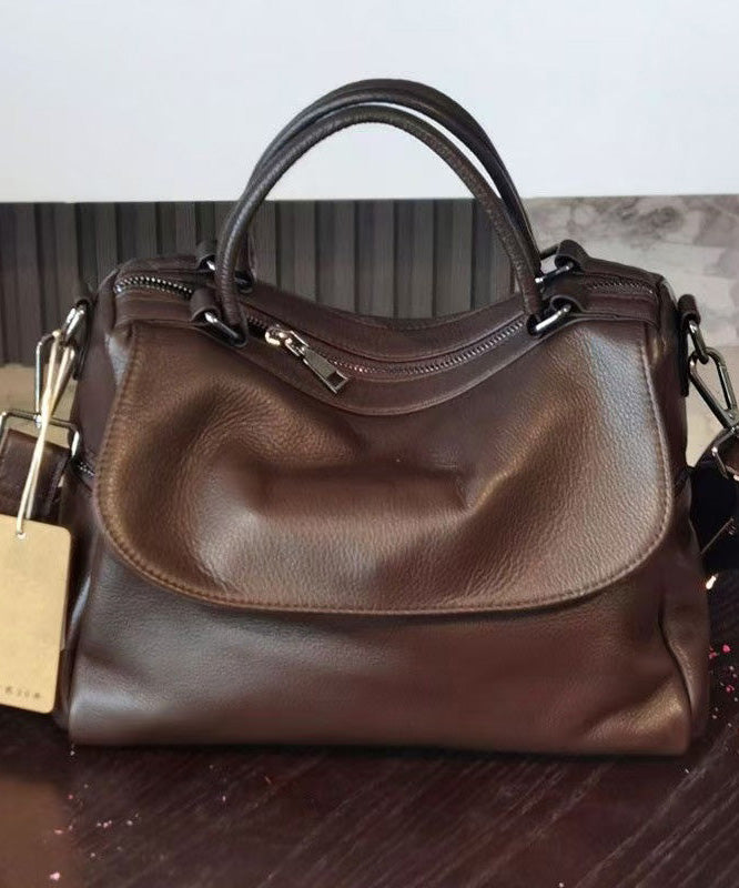 Boutique Brown Large Capacity Versatile Calf Leather Tote Bag