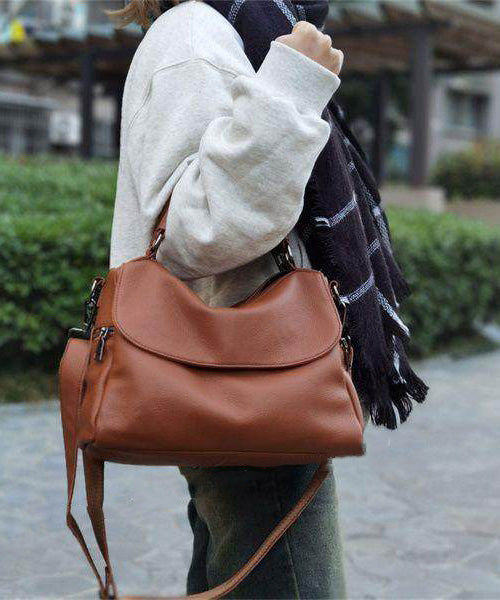 Boutique Brown Large Capacity Versatile Calf Leather Tote Bag